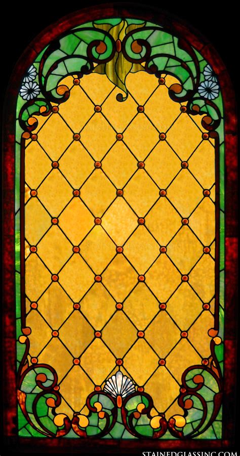 diamond shaped stained glass windows.